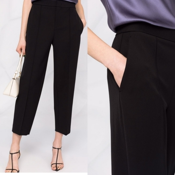 Vince Pintuck Tapered High Waist Black Trouser Pants Style#V802922038 NWT Sz 16 - Picture 3 of 17